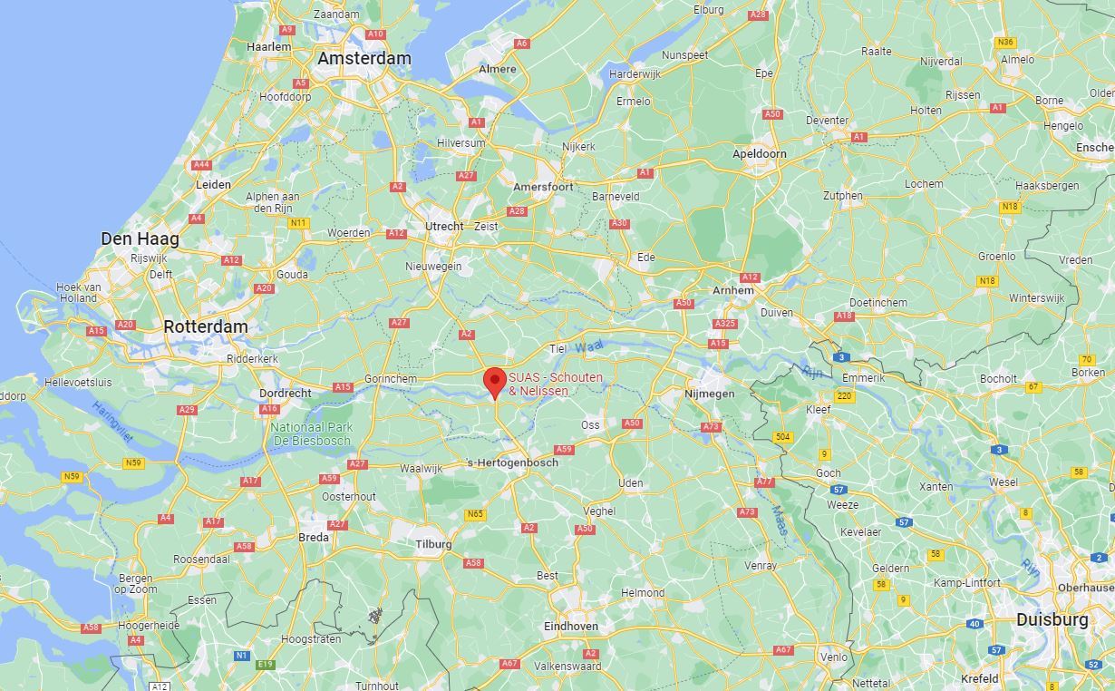 Kaart op google maps, SUAS is rood aangegeven.